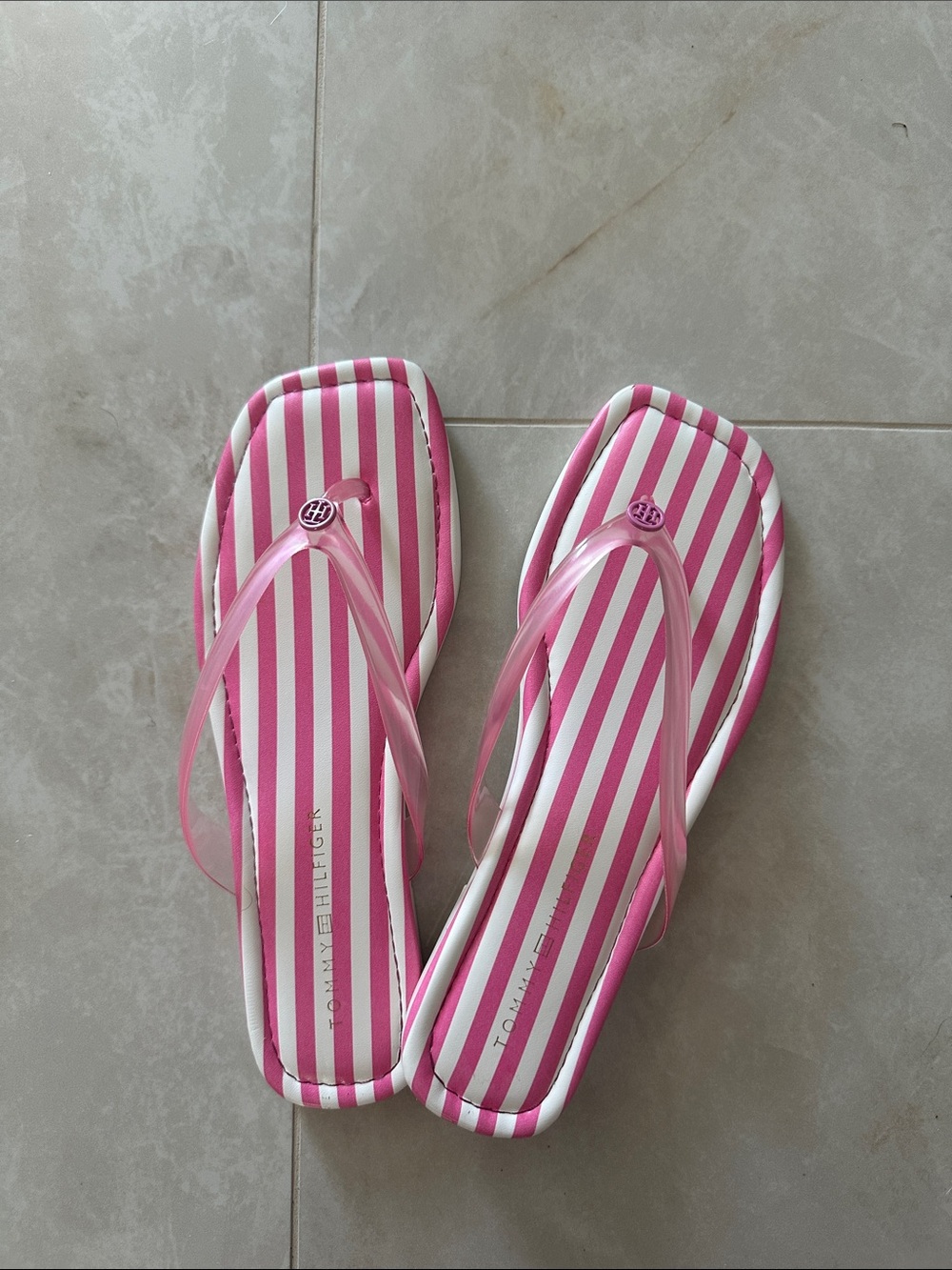 Tommy Hilfiger Pink & White Striped Jelly Strap Flip Flops
